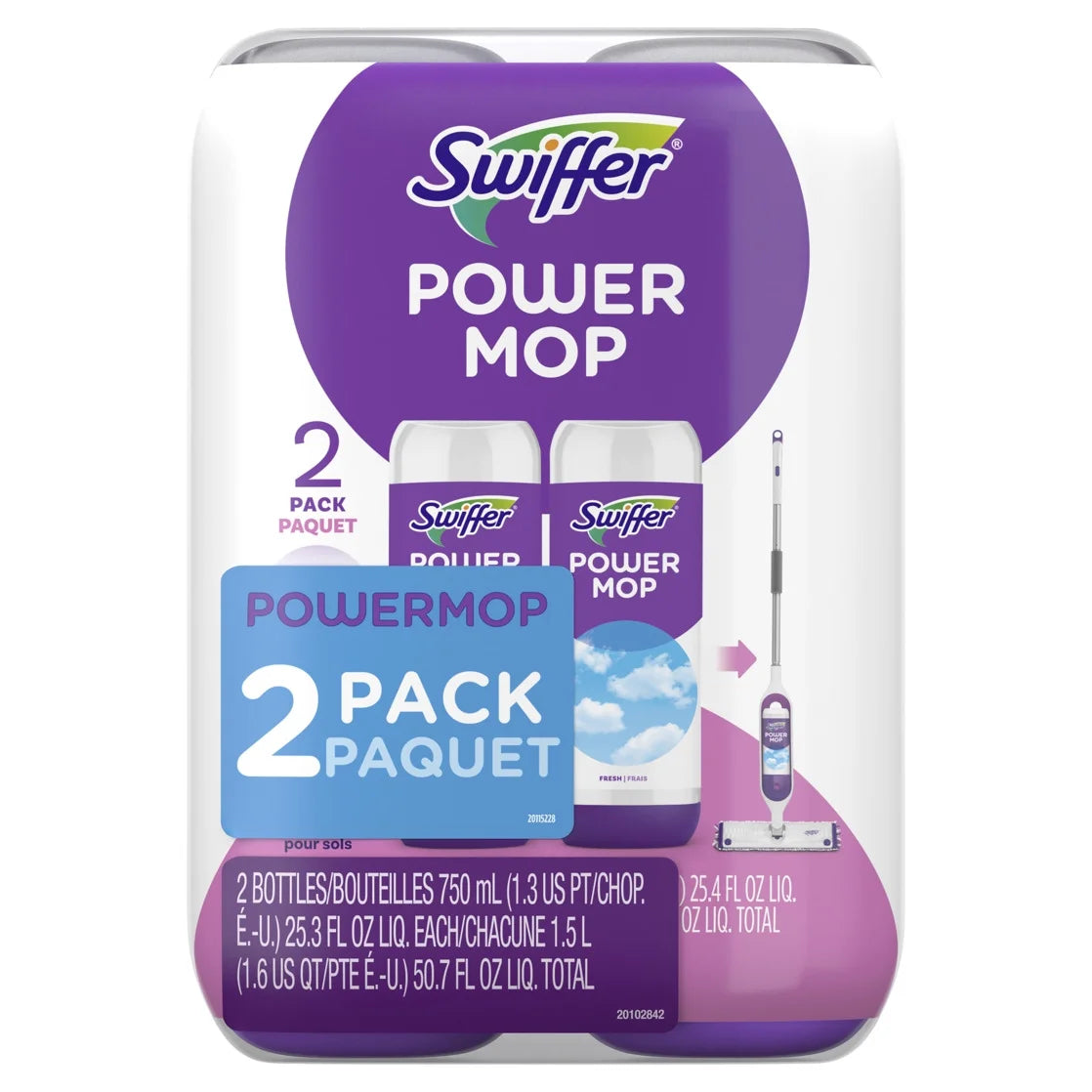 2 Pack Swiffer Power Mop Refill Solution, Tile, Vinyl, Laminate, Wood, Floor Cleaner, Fresh, 50.6oz