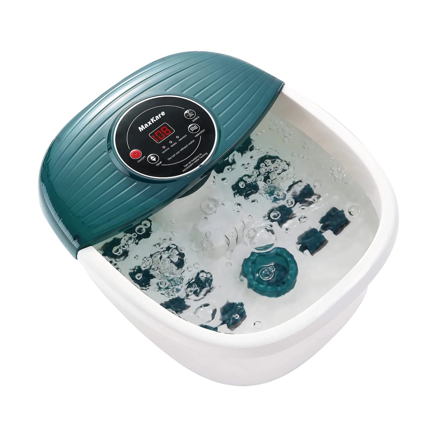 MaxKare Foot Spa Bath Massager with Heat, Bubbles, and Vibration, Digital Temperature Control, 16 Detachable Massage Rollers, Soothe and Comfort Feet