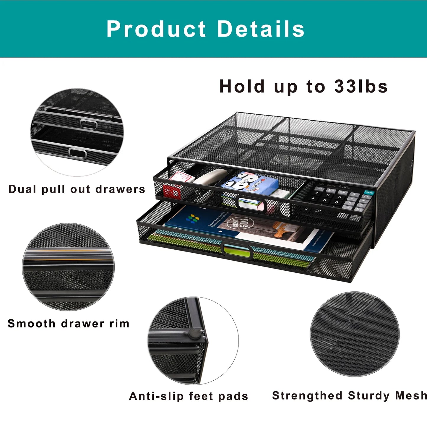 Marbrasse Monitor Stand with Drawer, Monitor Riser Mesh Metal, Monitor Stand with Storage, Desktop Computer Stand for PC, Laptop, Printer