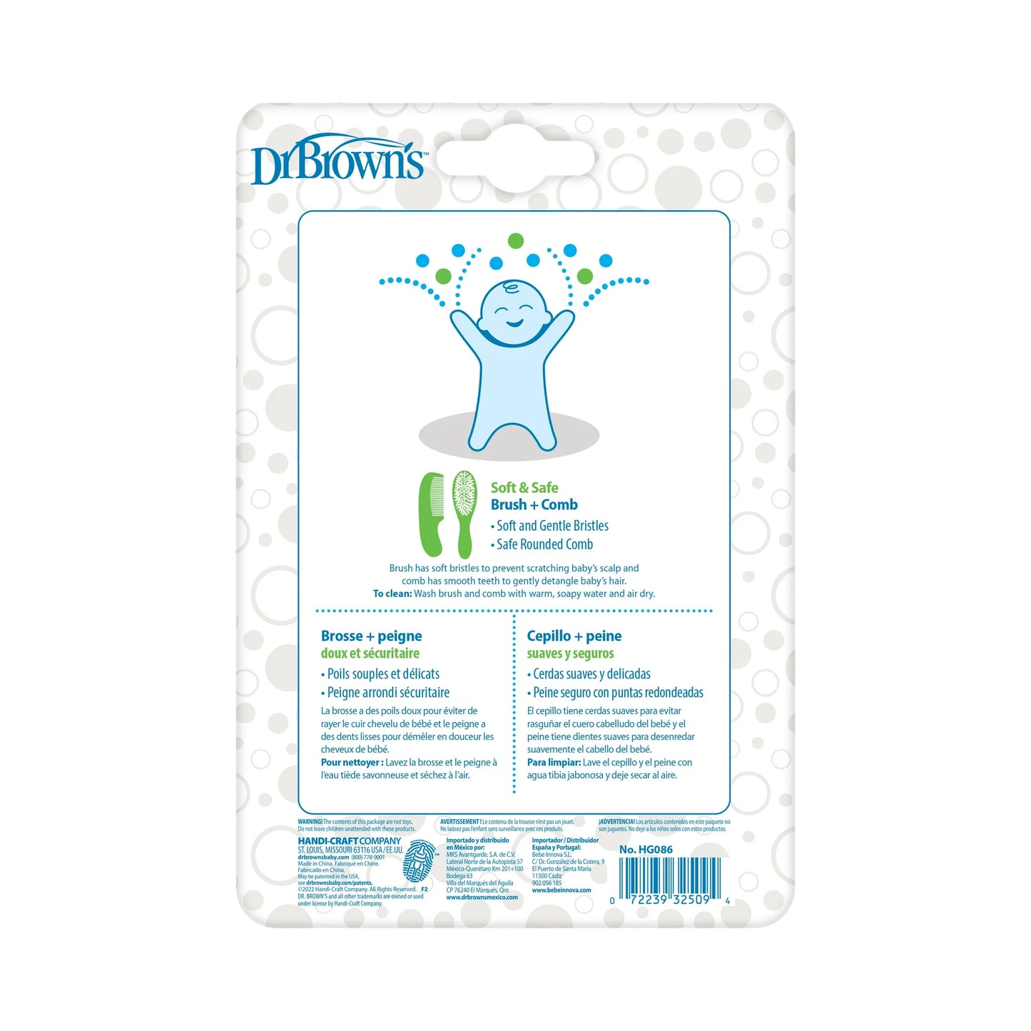 Dr. Brown's Healthy Baby Essential Care, Soft & Safe, Baby Brush Plus Comb for Infants & Toddlers