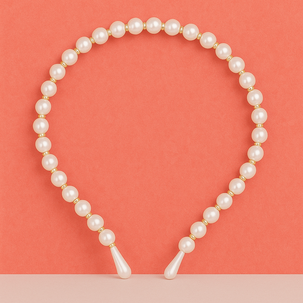Korean Fashion Pearl Headband for Women – Simple Alloy Hairband with Flashing Diamonds