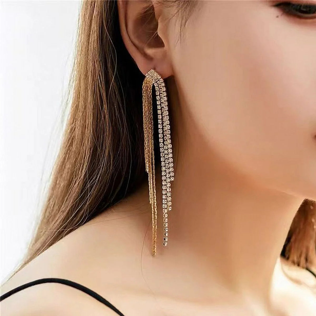 Fashion Geometric Copper Drop Earrings Tassel Zircon Copper Earrings