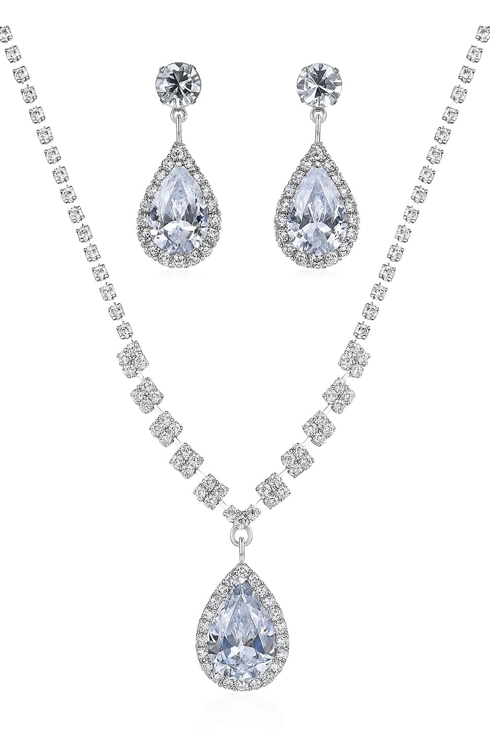π° Elegant Angel Teardrop Rhinestone & Zircon Bridal Jewelry Set β Necklace & Earrings for Weddings