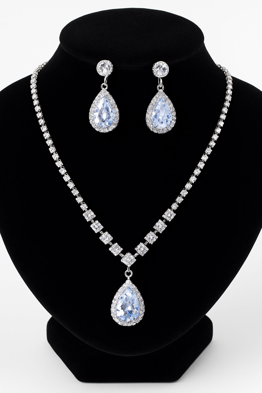 π° Elegant Angel Teardrop Rhinestone & Zircon Bridal Jewelry Set β Necklace & Earrings for Weddings