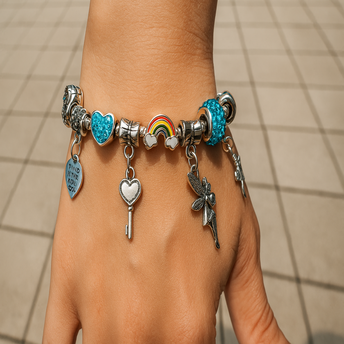 Panjia DIY Bracelet with Big Hole Beads Love Dripping Oil Charm Bracelet for Women