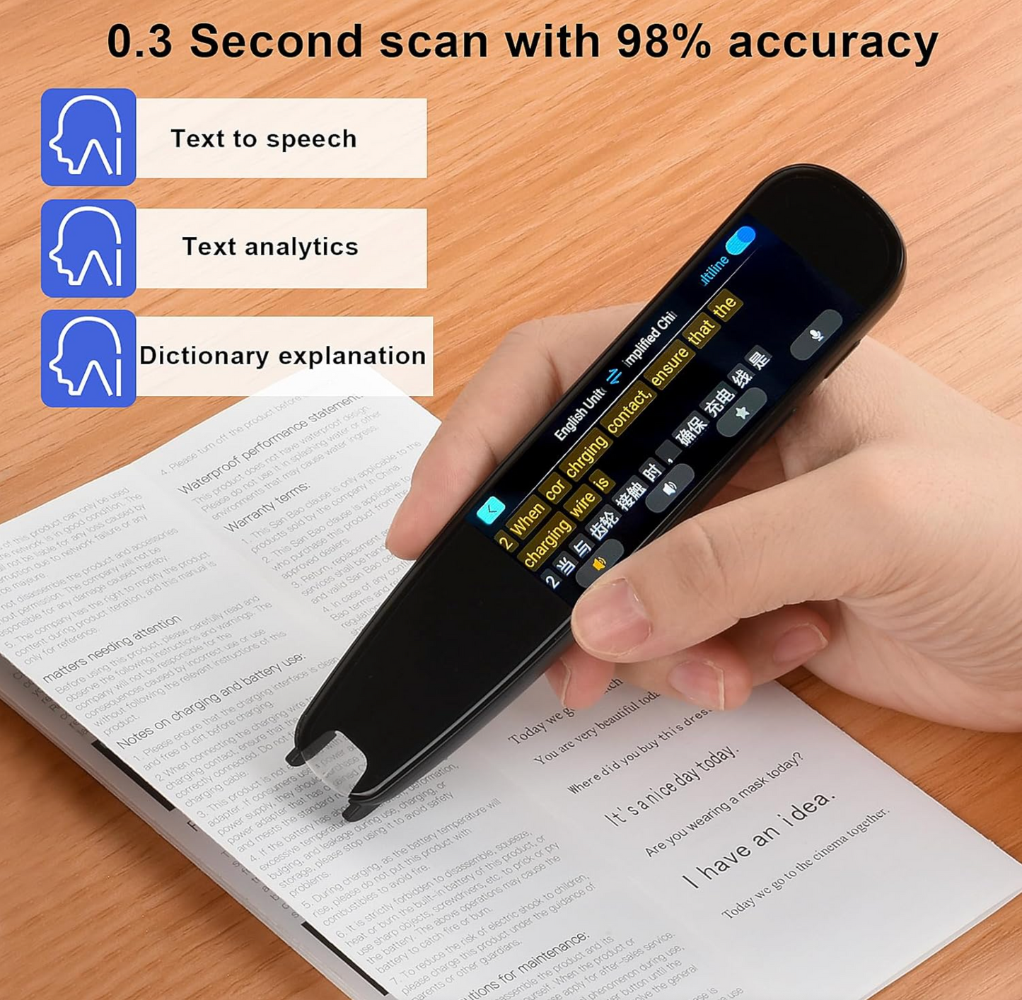Scan Reader Pen for Portable Two-Way Instant Translator Pen