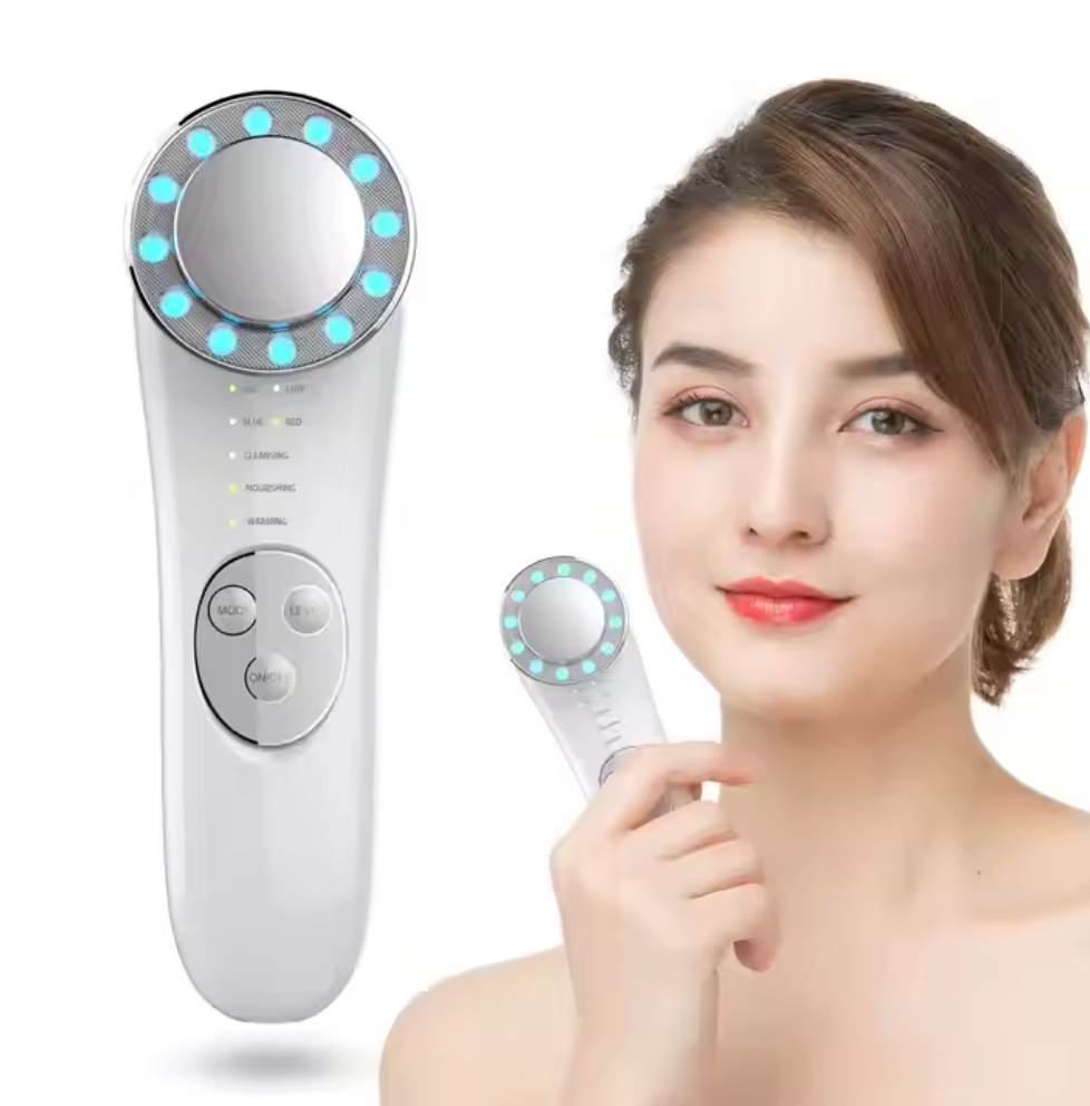 Microcurrent Facial Device for Skin Tightening & Lifting | 5-in-1 Face Massager & Roller Tool for Anti-Aging & Glow