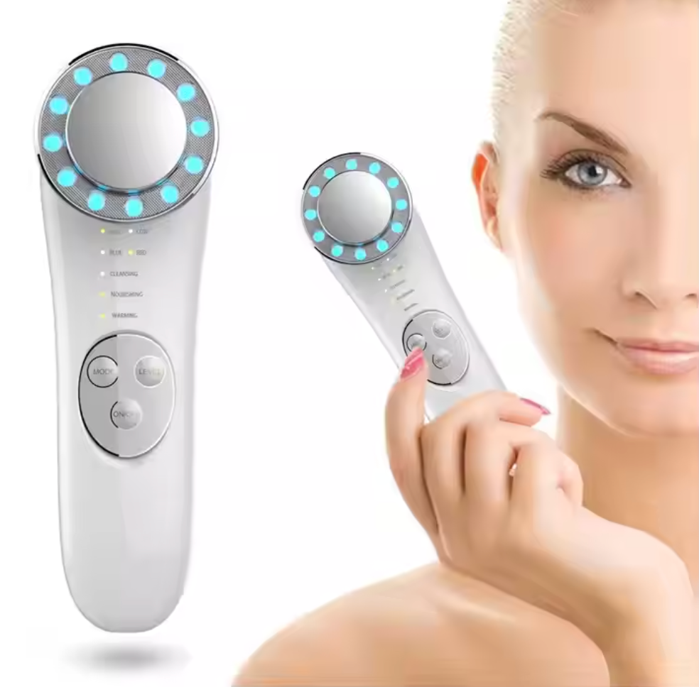 Microcurrent Facial Device for Skin Tightening & Lifting | 5-in-1 Face Massager & Roller Tool for Anti-Aging & Glow