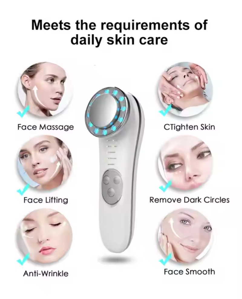 Microcurrent Facial Device for Skin Tightening & Lifting | 5-in-1 Face Massager & Roller Tool for Anti-Aging & Glow