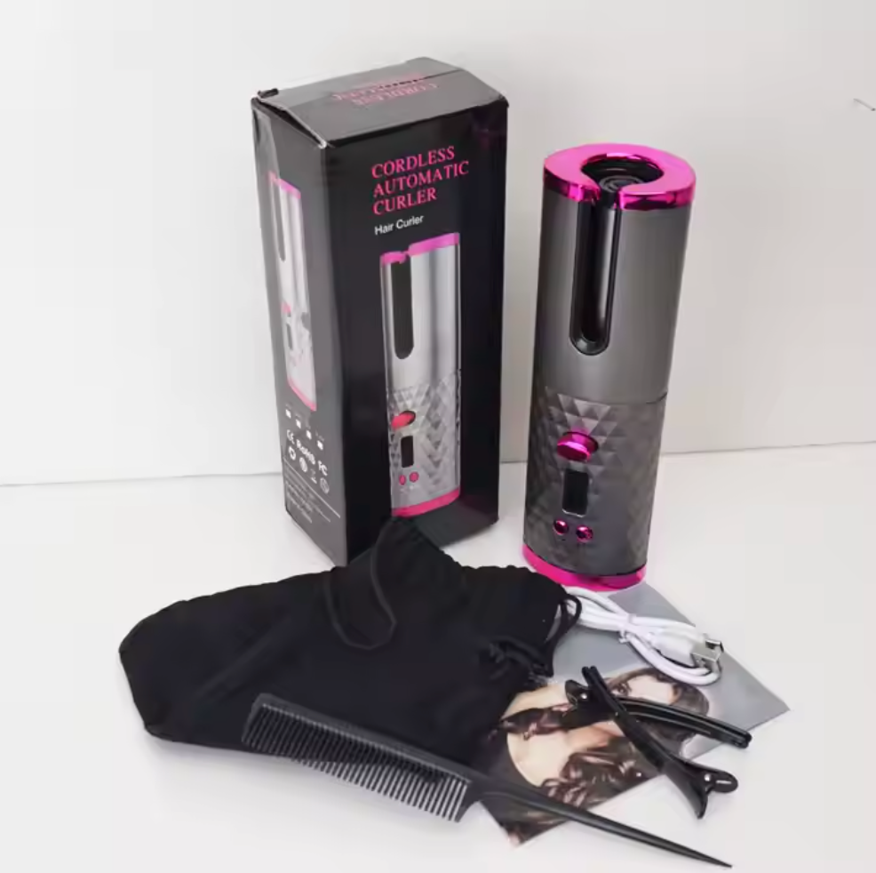 Cordless Auto Hair Curler – Ceramic Rotating Curling Iron, 6 Temps & Timers, Fast Heating, Portable & Rechargeable