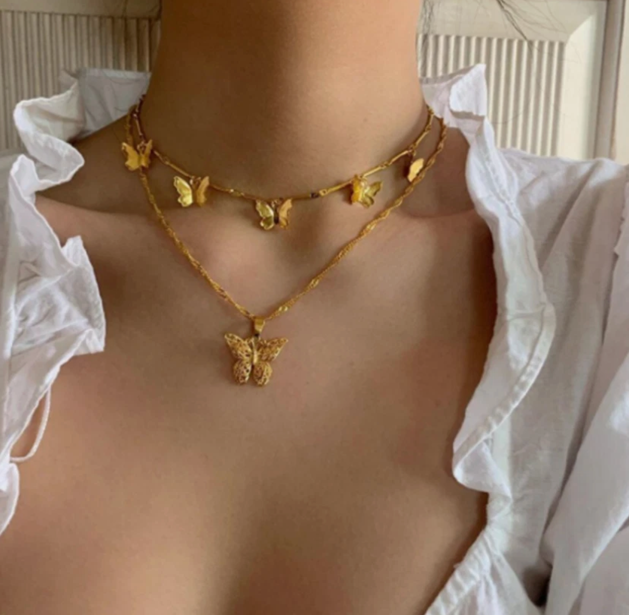 2-Layered Butterfly Choker Necklace β Trendy Gold-Tone Chain for Women & Girls