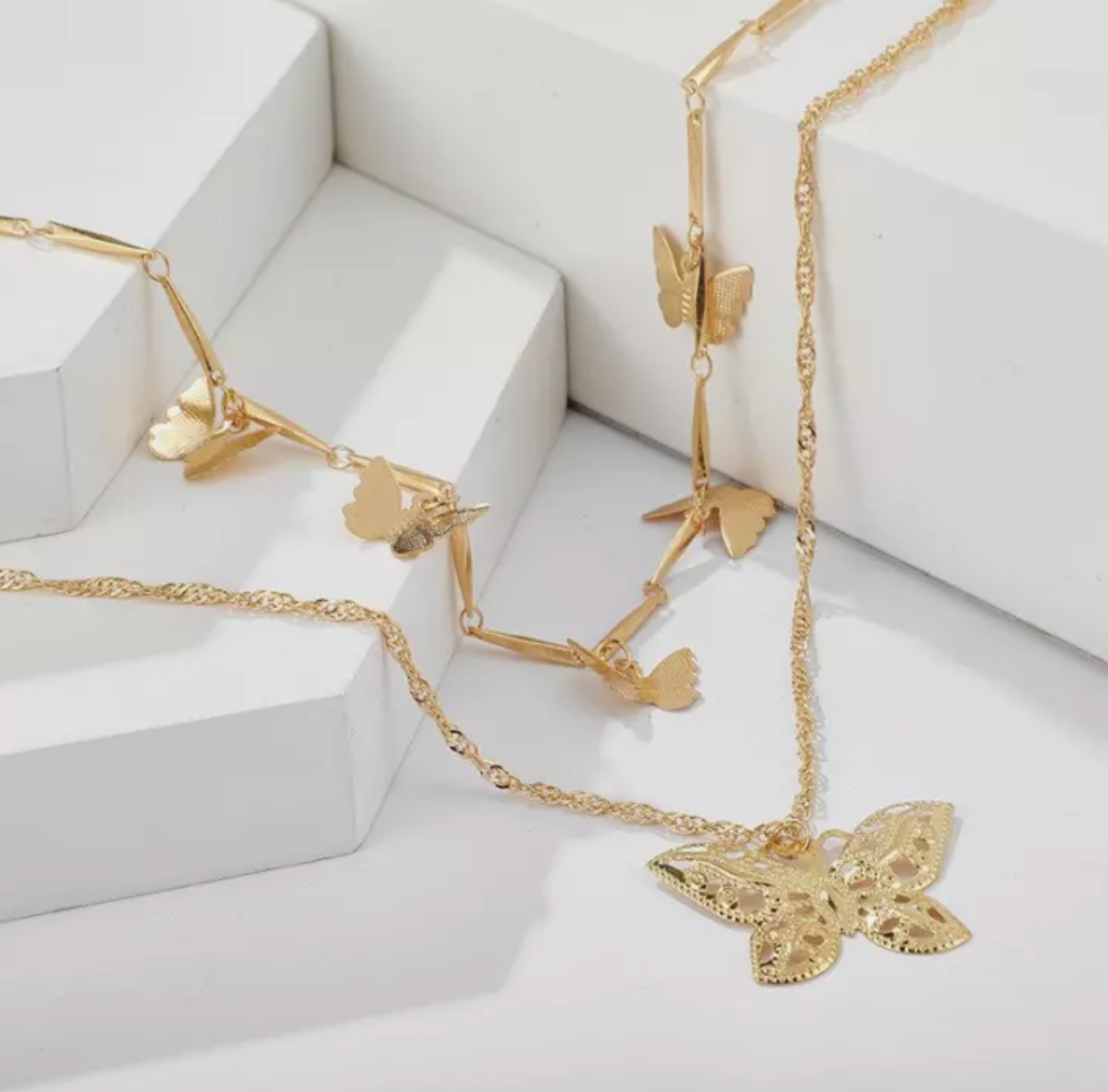 2-Layered Butterfly Choker Necklace β Trendy Gold-Tone Chain for Women & Girls