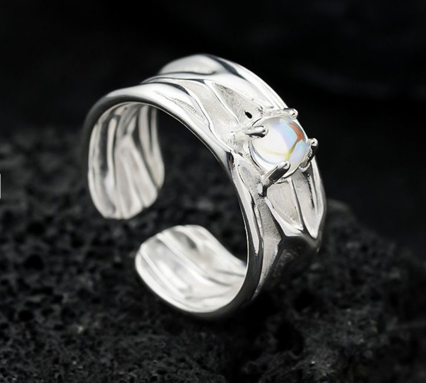 Geometric Open Moonstone Ring β Gold Plated Copper Adjustable Ring for Women