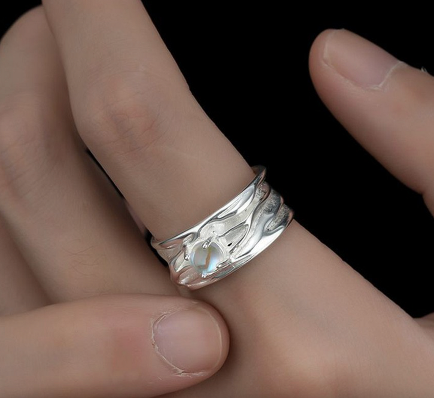Geometric Open Moonstone Ring β Gold Plated Copper Adjustable Ring for Women