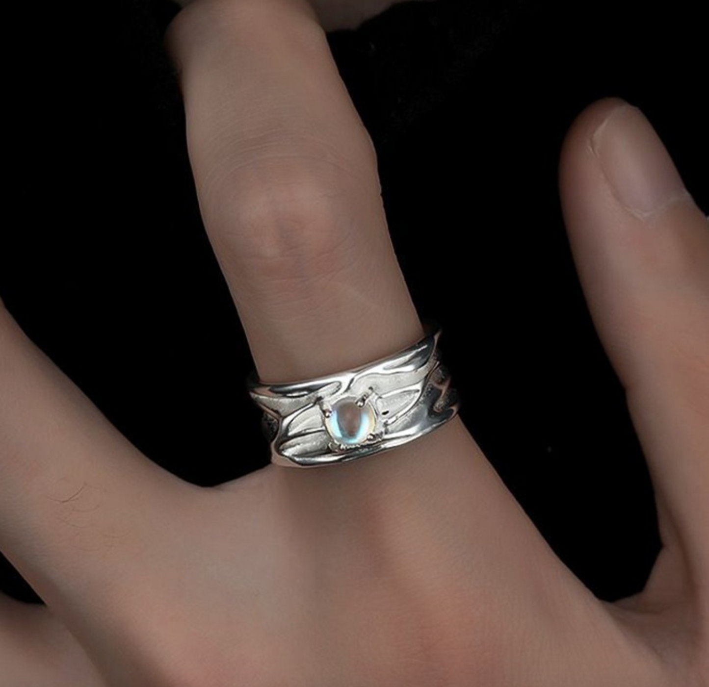 Geometric Open Moonstone Ring β Gold Plated Copper Adjustable Ring for Women
