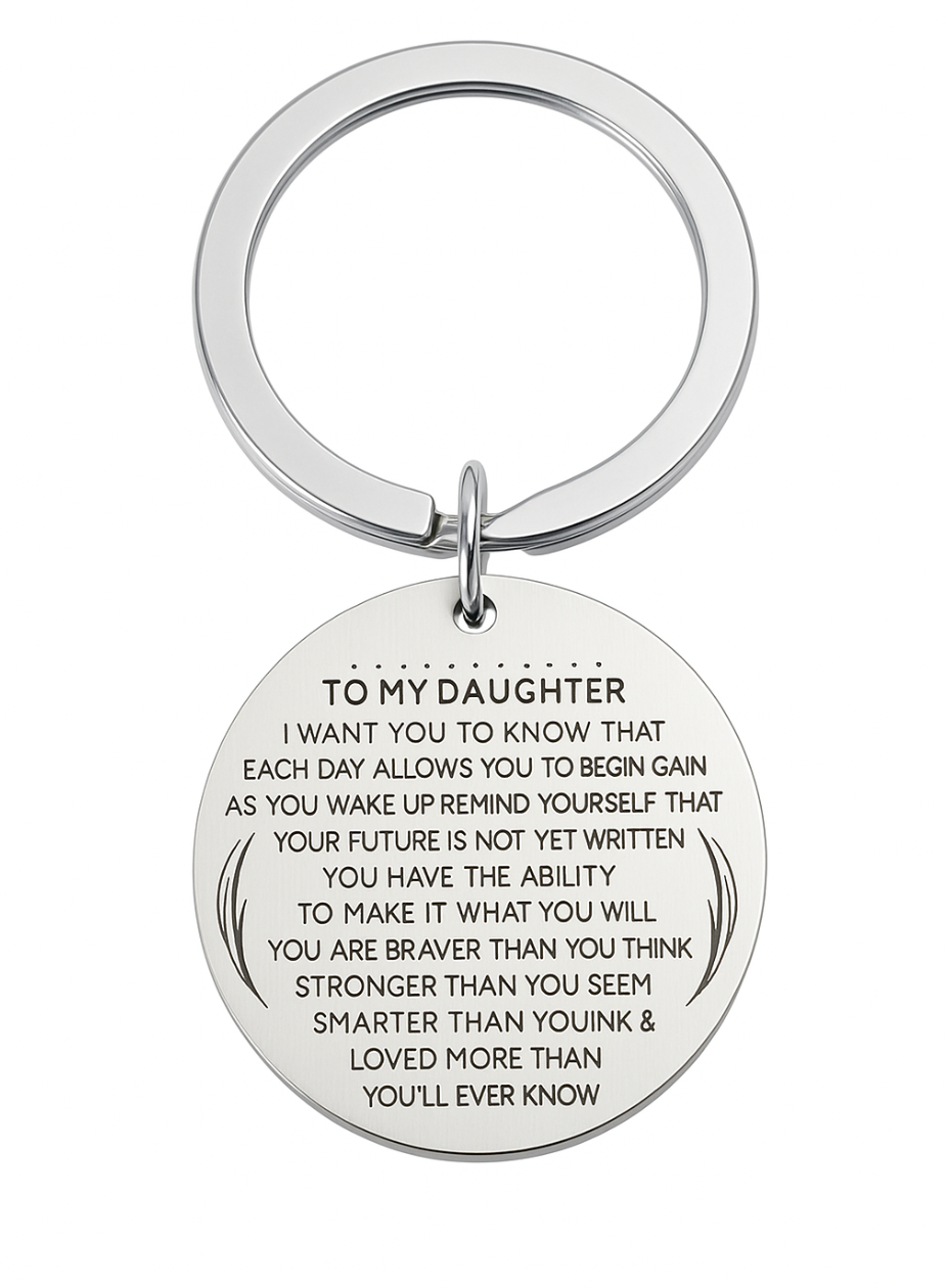 To My Daughter Keychain – Stainless Steel Engraved Gift from Mom & Dad