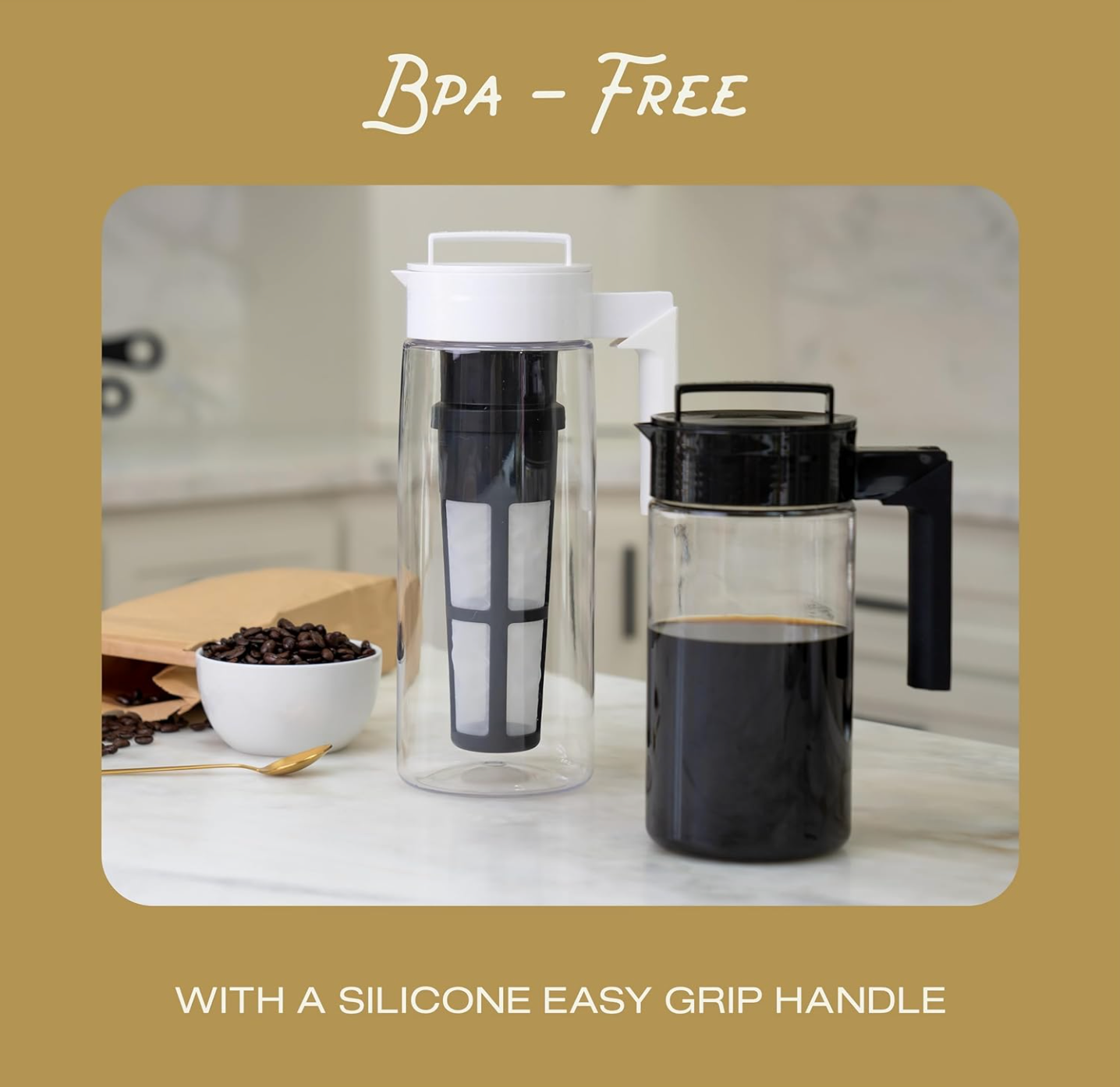 Deluxe Brew Coffee Maker - Airtight Pitcher with Leak-Free Lid - BPA-Free Cold Brew Maker with Silicone Handle