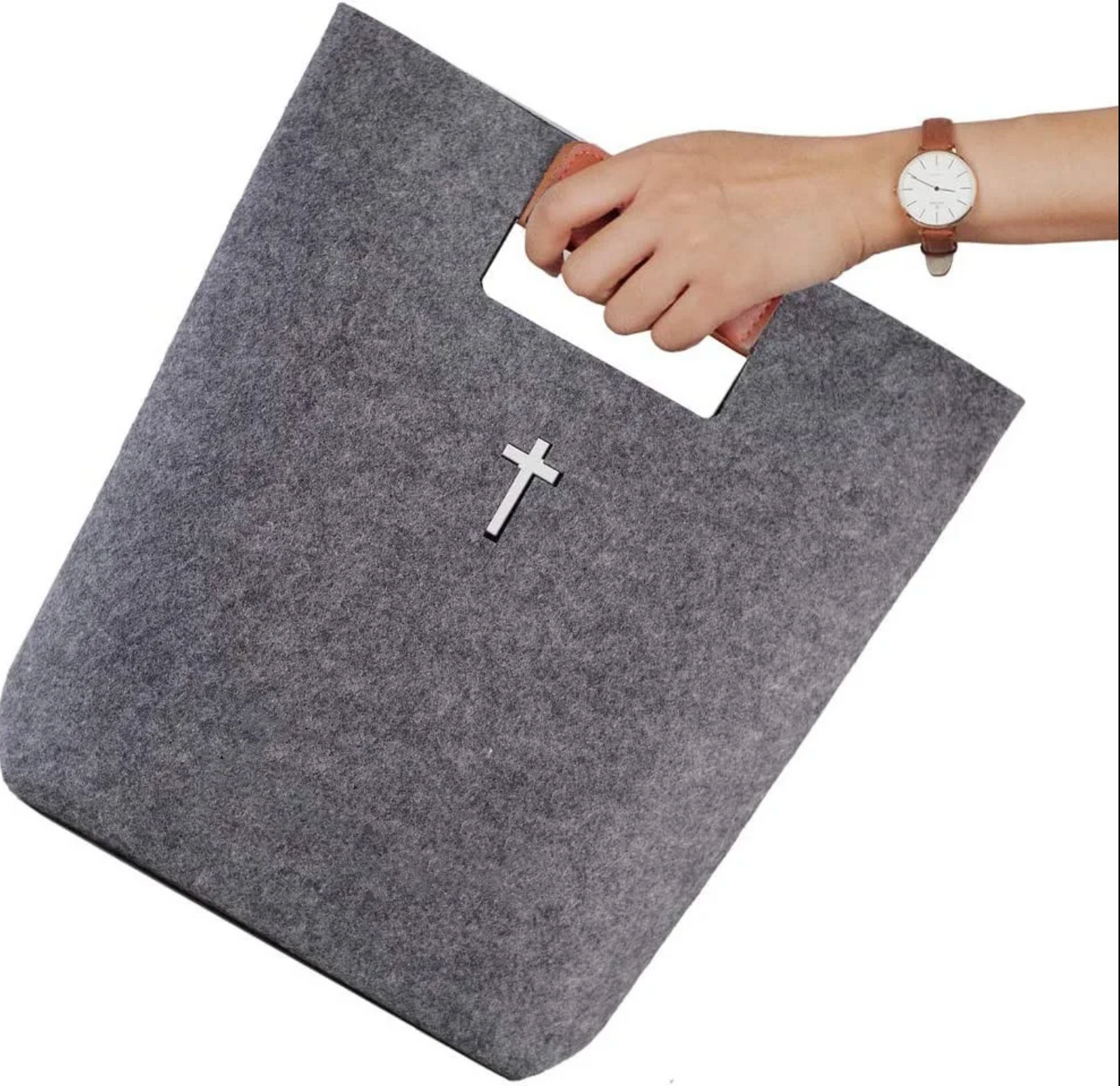 (BLACK) Bible Bag, Bible Carrying Case, Felt Bible Tote, Church Bag, Hollowed Cross