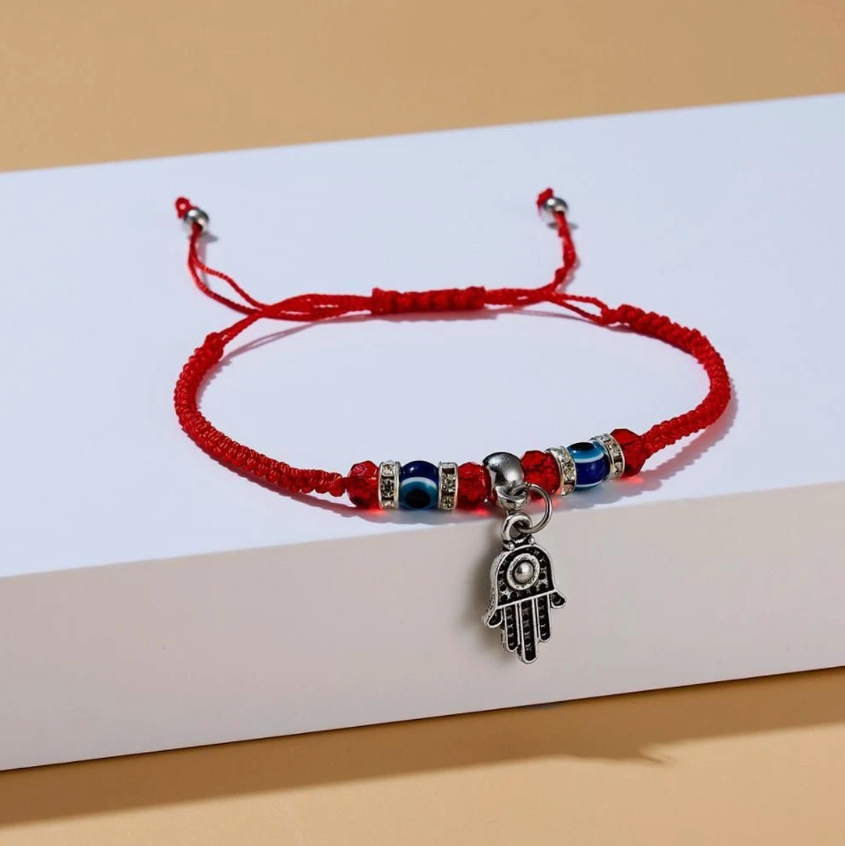 Hamsa Evil Eye Red Rope Bracelet – Lucky Protection Amulet | Adjustable String Bracelet for Men & Women