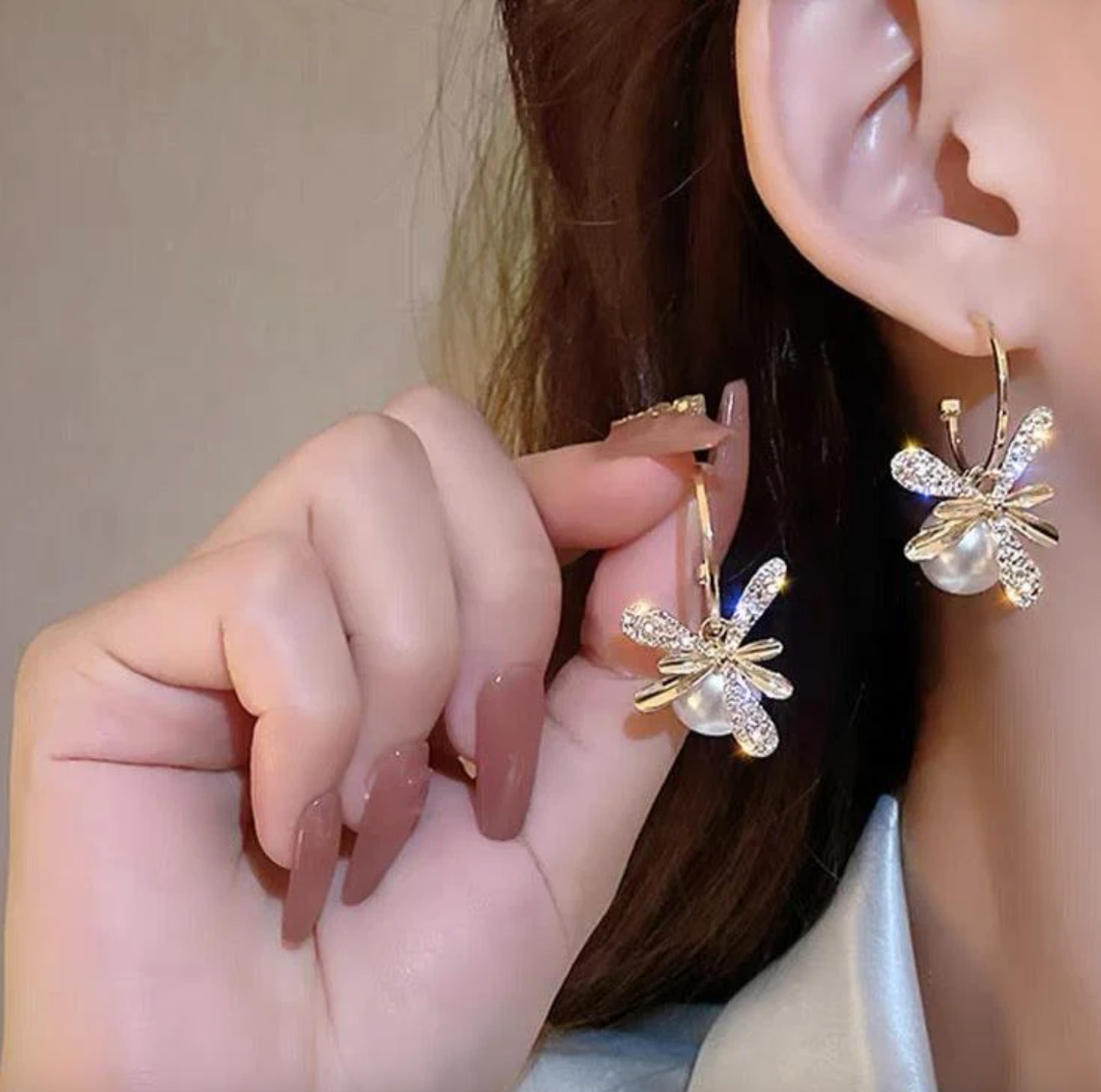 14K Gold Flower Pearl Zircon Drop Earrings β 12MM Pearl Bridal Studs for Women | Elegant Wedding Jewelry