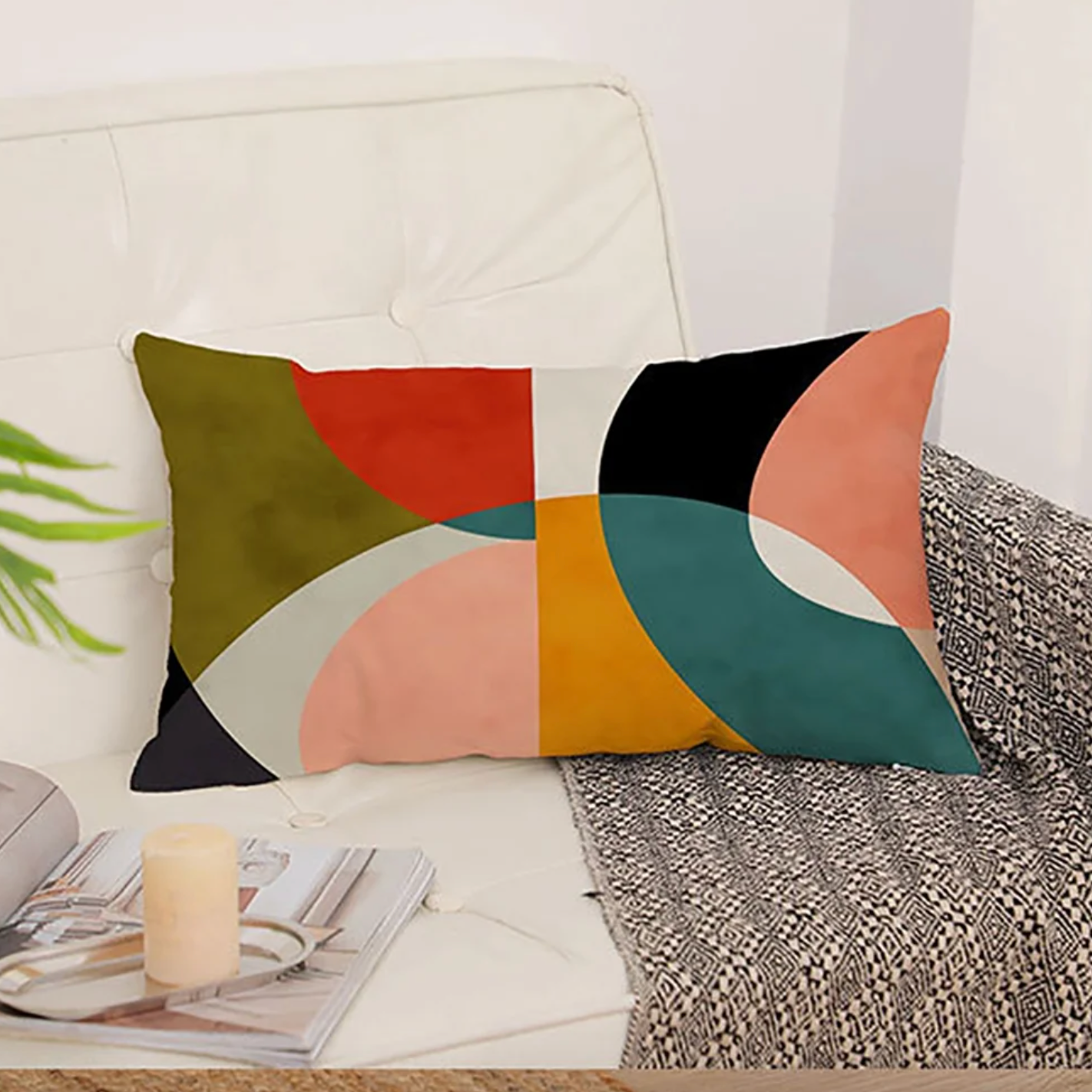 Retro Mod Lumbar Pillow Cover β Colorful Geometric Throw Cushion Case 16"x 20"