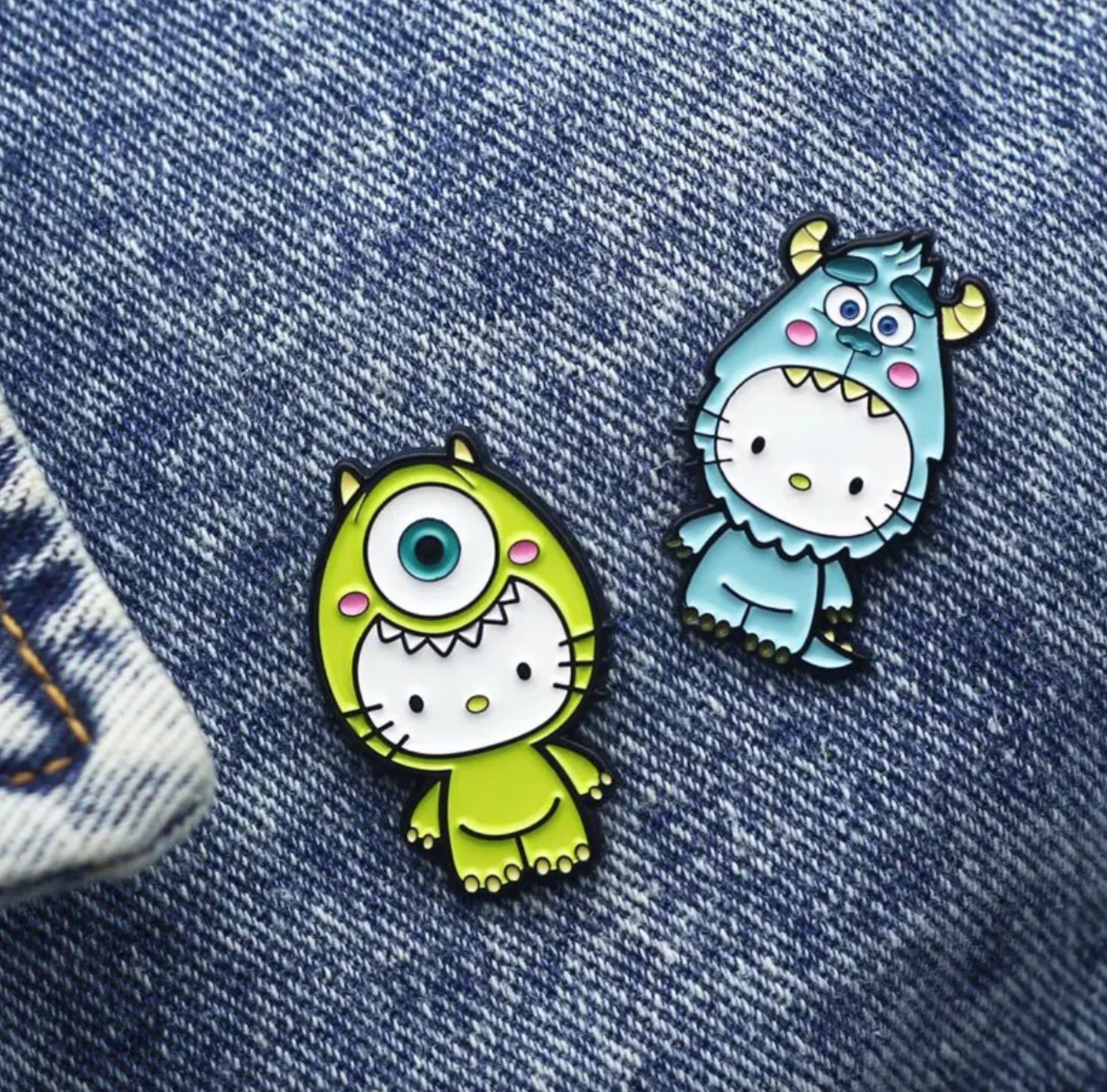π Hello Kitty Monster Inc Enamel Pin Set β 2pcs Cute & Spooky Collectible Pins