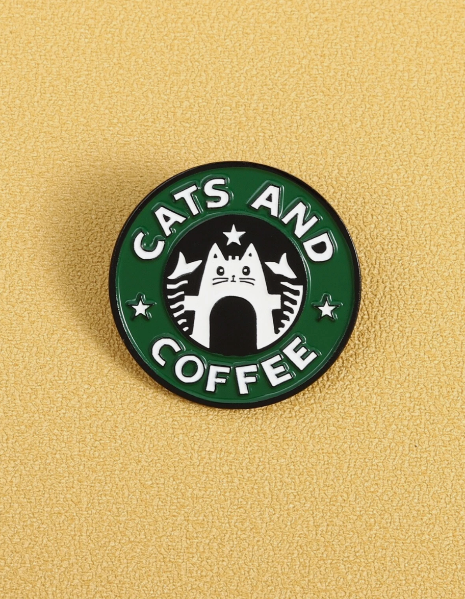 βπ± Cats & Coffee Enamel Pin β Starbucks-Inspired Cute Cat Lapel Badge for Coffee Lovers