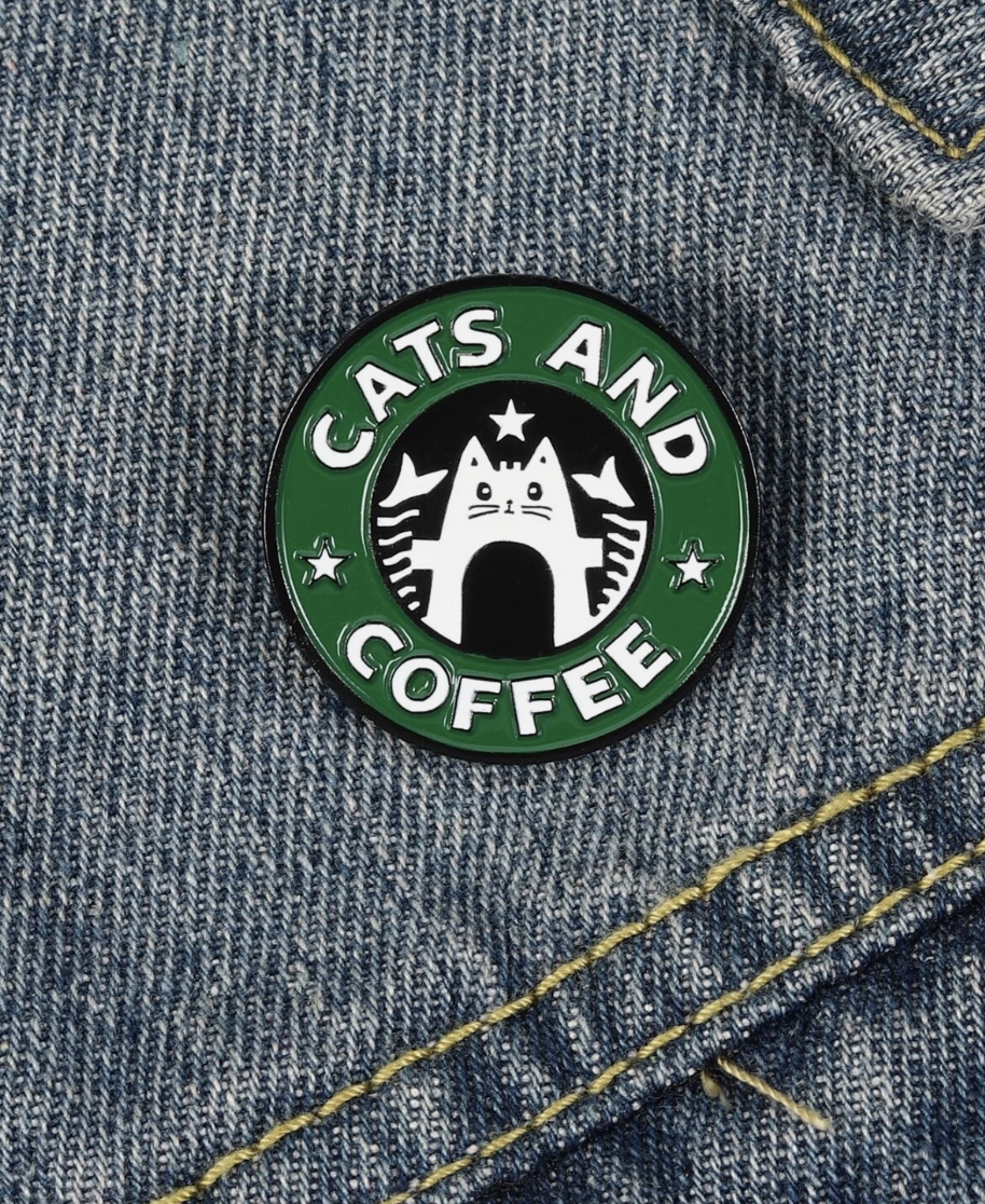 βπ± Cats & Coffee Enamel Pin β Starbucks-Inspired Cute Cat Lapel Badge for Coffee Lovers