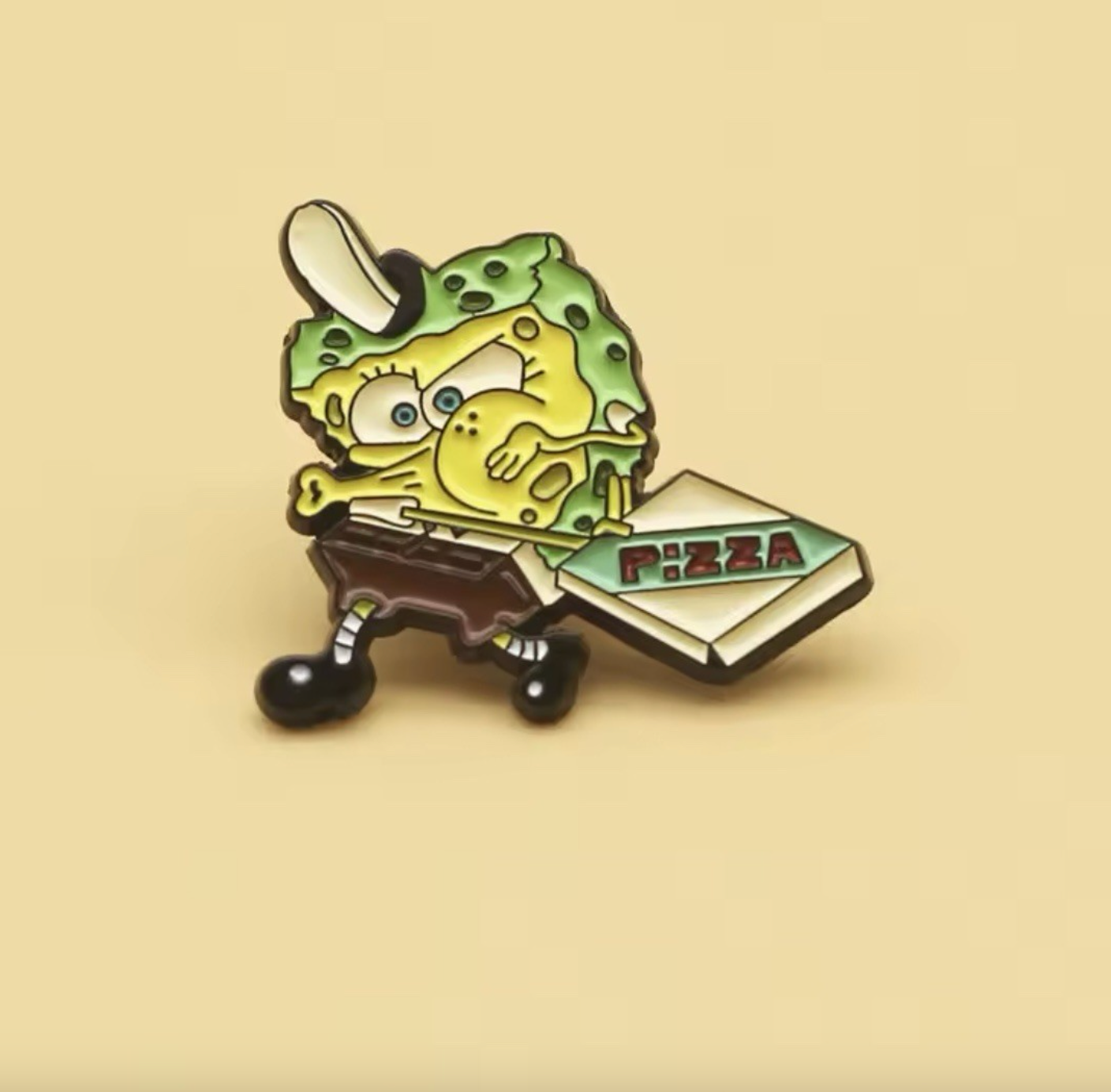 π SpongeBob with Pizza Box Enamel Pin β Funny Cartoon Lapel Badge for Fans & Collectors