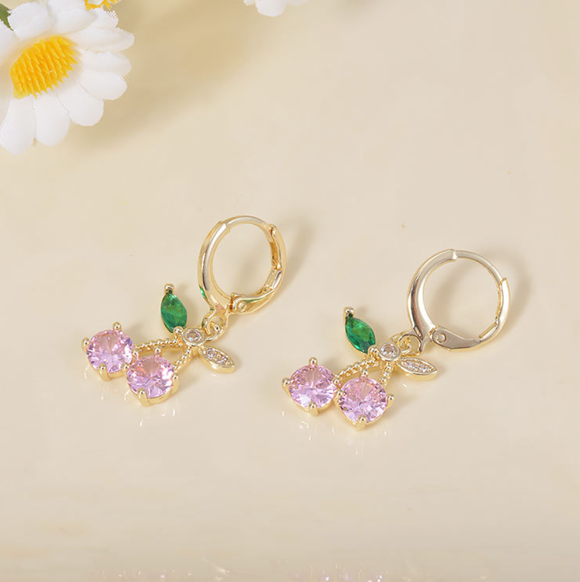 π Pink Diamond Cherry Jewelry Set β Necklace & Earrings
