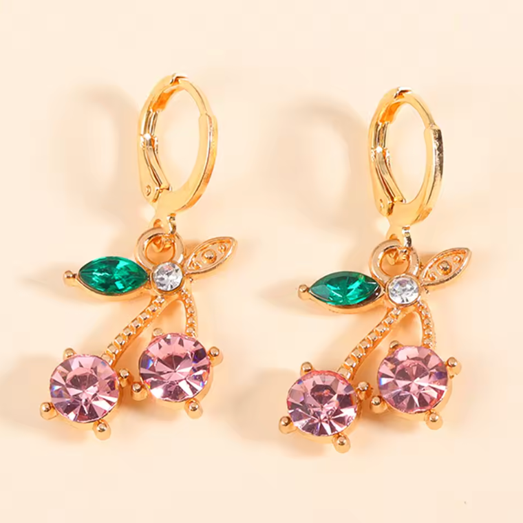 π Pink Diamond Cherry Jewelry Set β Necklace & Earrings