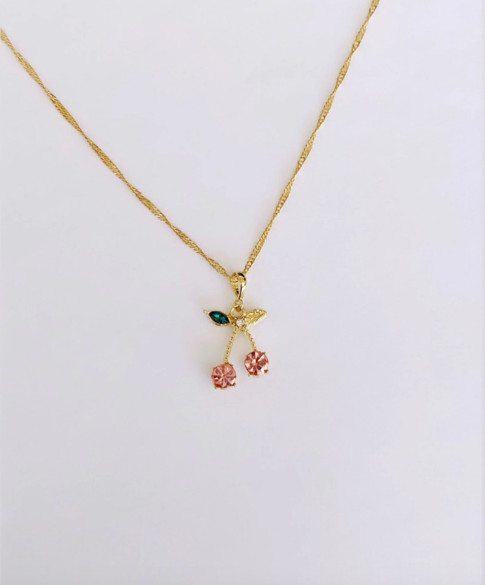 π Pink Diamond Cherry Jewelry Set β Necklace & Earrings