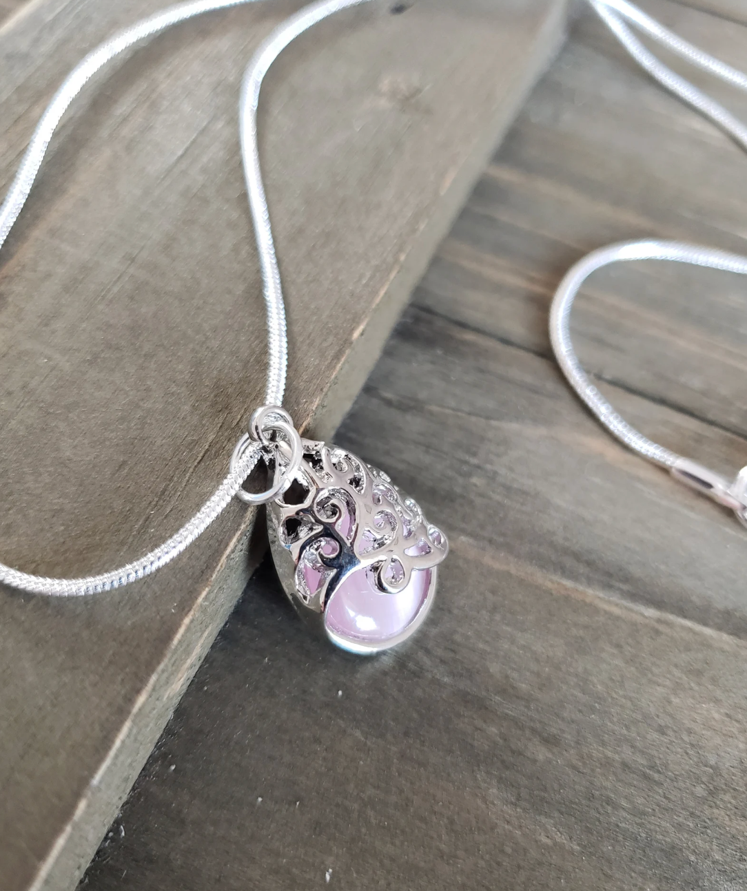 Lavender Opal Water Droplet Necklace – Love Pendant with Elegant Chain