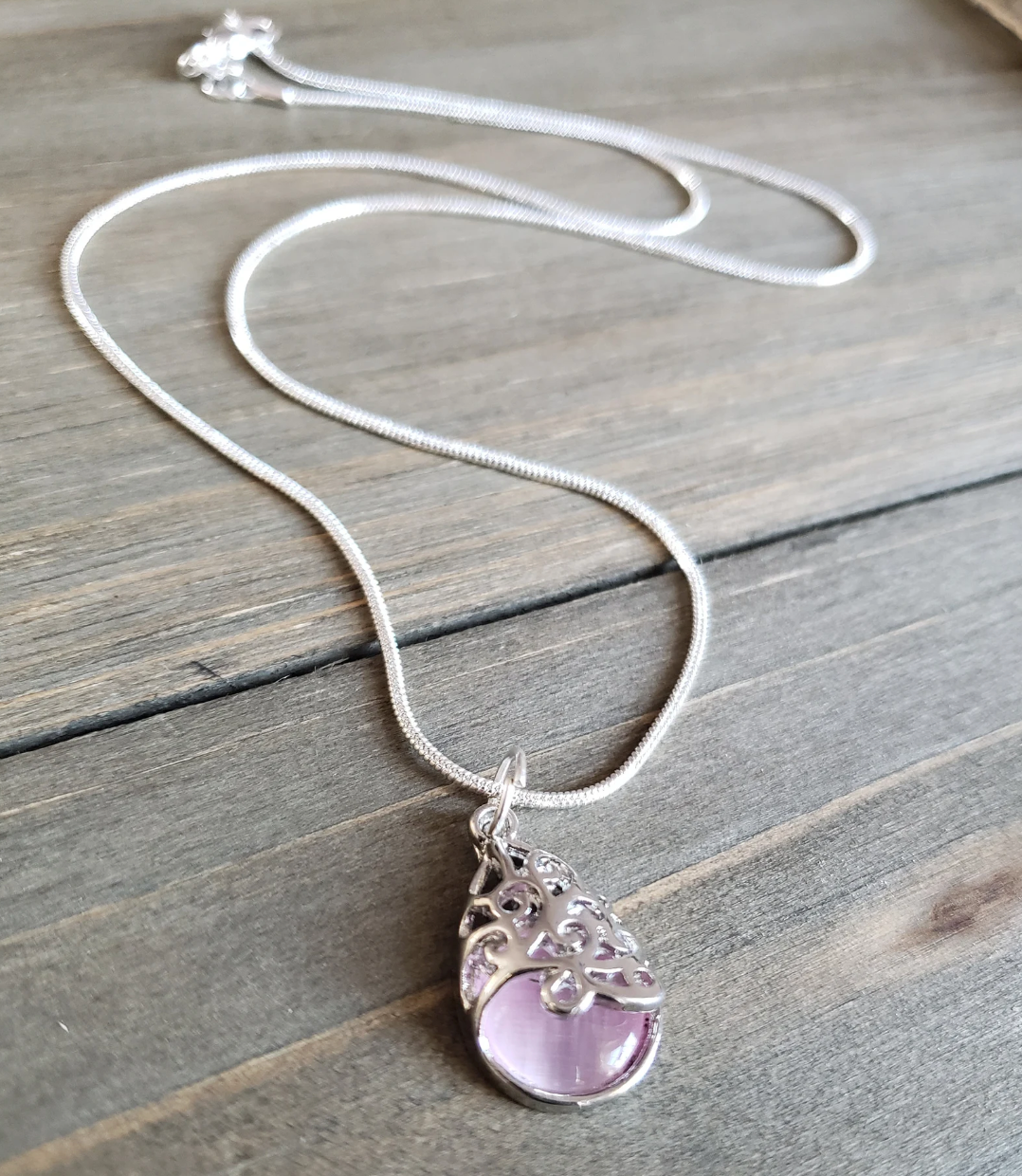 Lavender Opal Water Droplet Necklace – Love Pendant with Elegant Chain