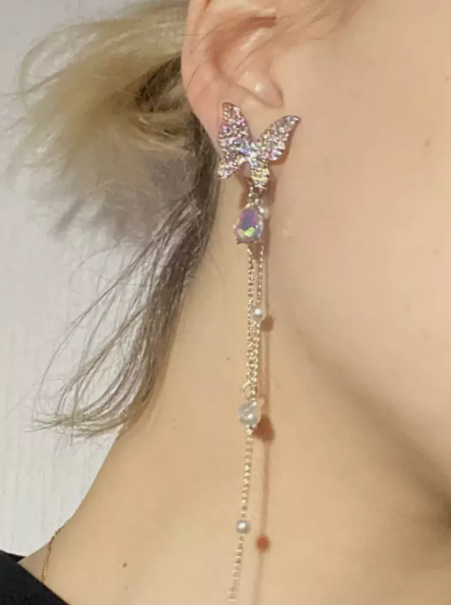 π¦ Colorful Rhinestone Butterfly Tassel Earrings β Water Drop Design