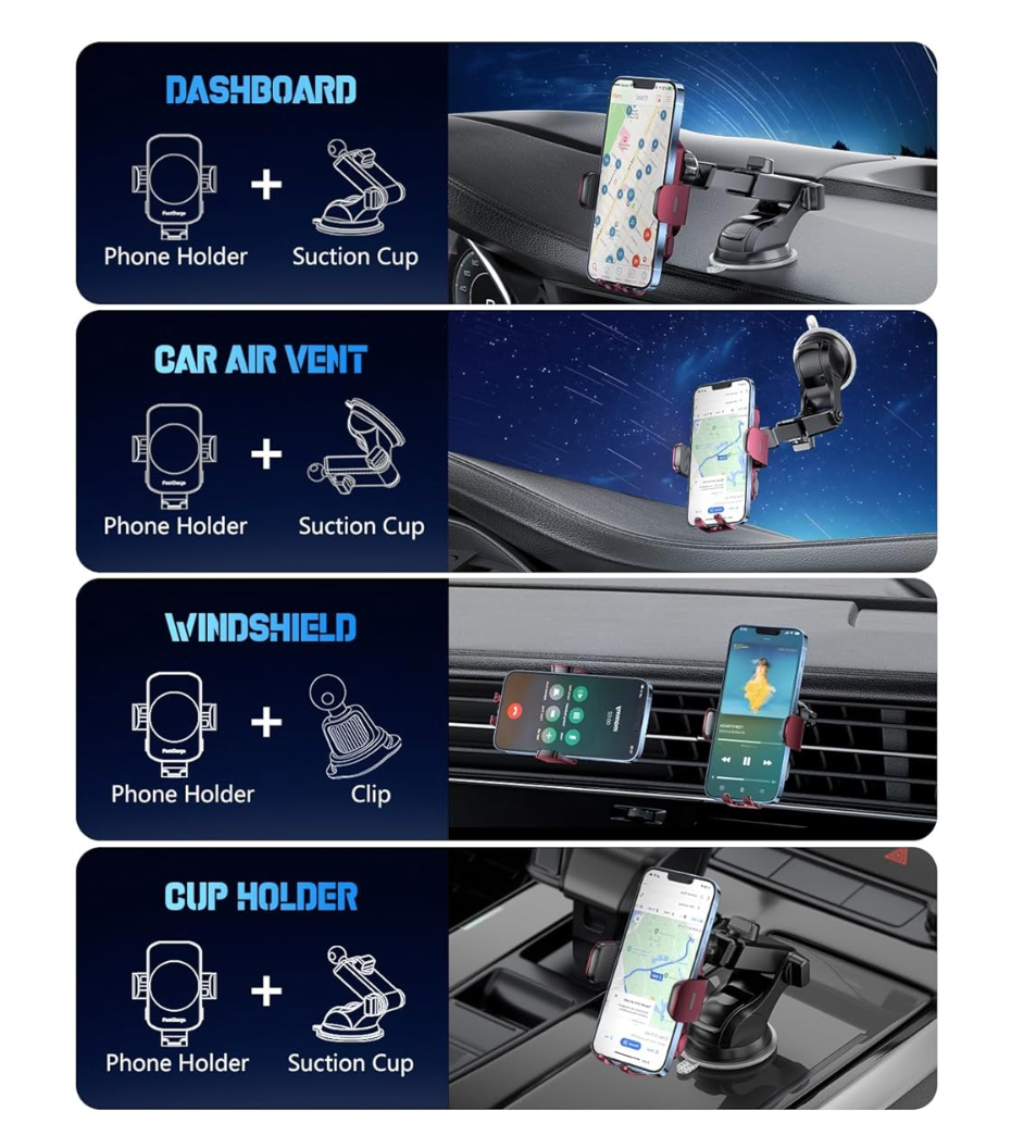 15W Wireless Car Charger - Smart & Fast Charging, Enhanced Suction Power, Robust Auto-Clamping for Secure Mounting - Perfect for iPhone 14/13/12 & Samsung Galaxy S23/S22/S20, etc, Red