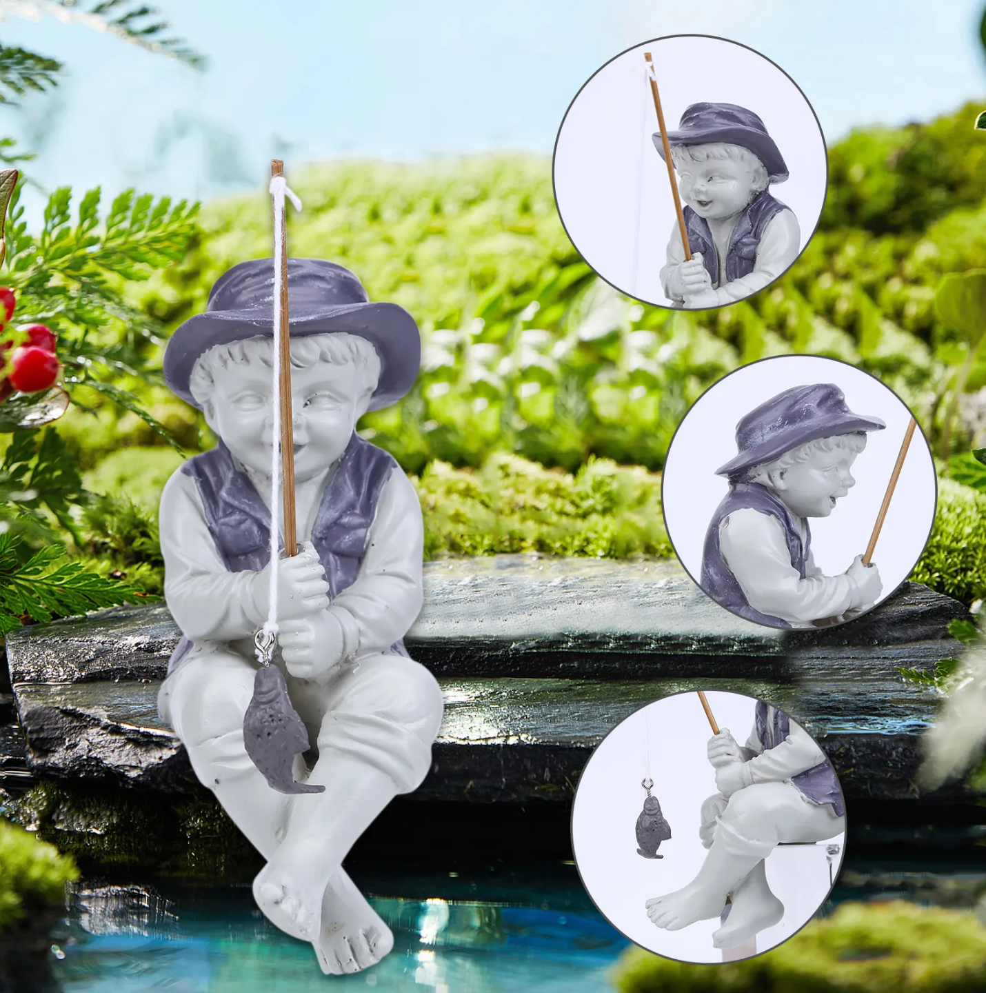 Frederic the Little Fisherman of Avignon Boy Fishing Garden Statue 13 cm height