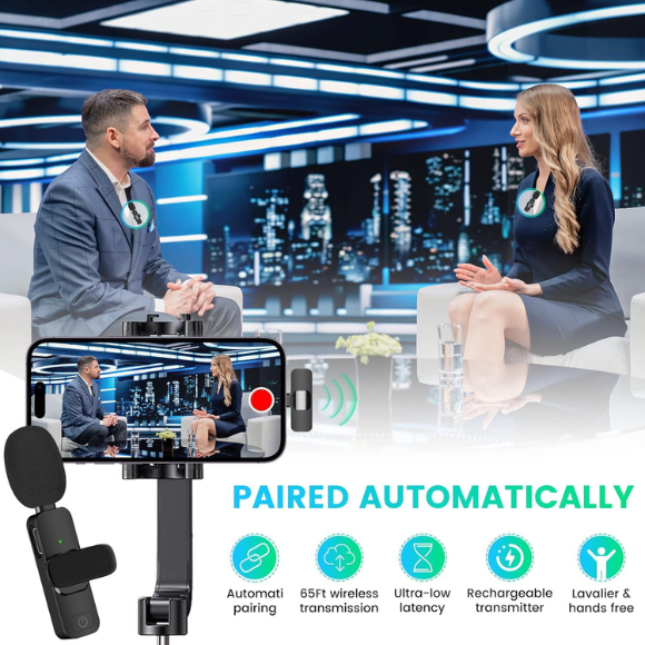 3 in 1 Wireless Clip-on Microphones for iPhone, Camera, Android, iPad, Mini Microphone Video Recording