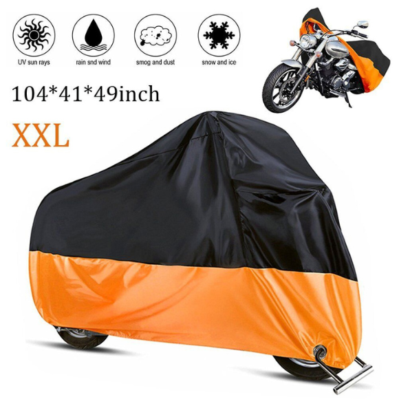 NEW Black and Orange Waterproof Motorcycle Cover XXXL116" Fits Large Cruisers And Touring Bikes