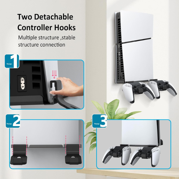 Wall Mount for 5 Slim Disc and Digital Edition, Wall Mount with 2 Removable Controller Holder, Upgraded Floating Wall Mount with Screw Fixing