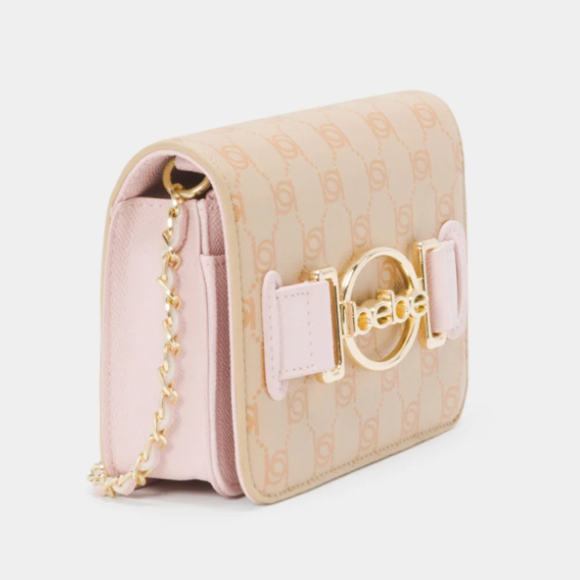 BEBE Leilani monogram crossbody - Almond/Power Pink