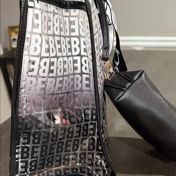 BEBE Hana clear monogram satchel w/ insert - Black