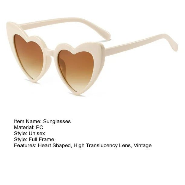 White Heart Large Frame Retro Sunglasses for Teens – UV400 Fashion Eyewear for Women & Girls
