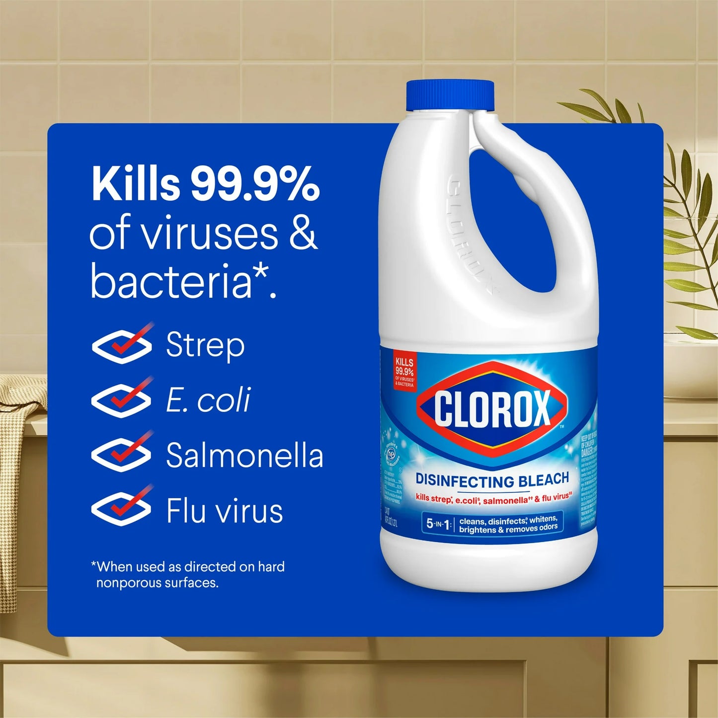 Clorox Disinfecting Liquid Bleach Cleaner, Regular Scent, 43 fl oz