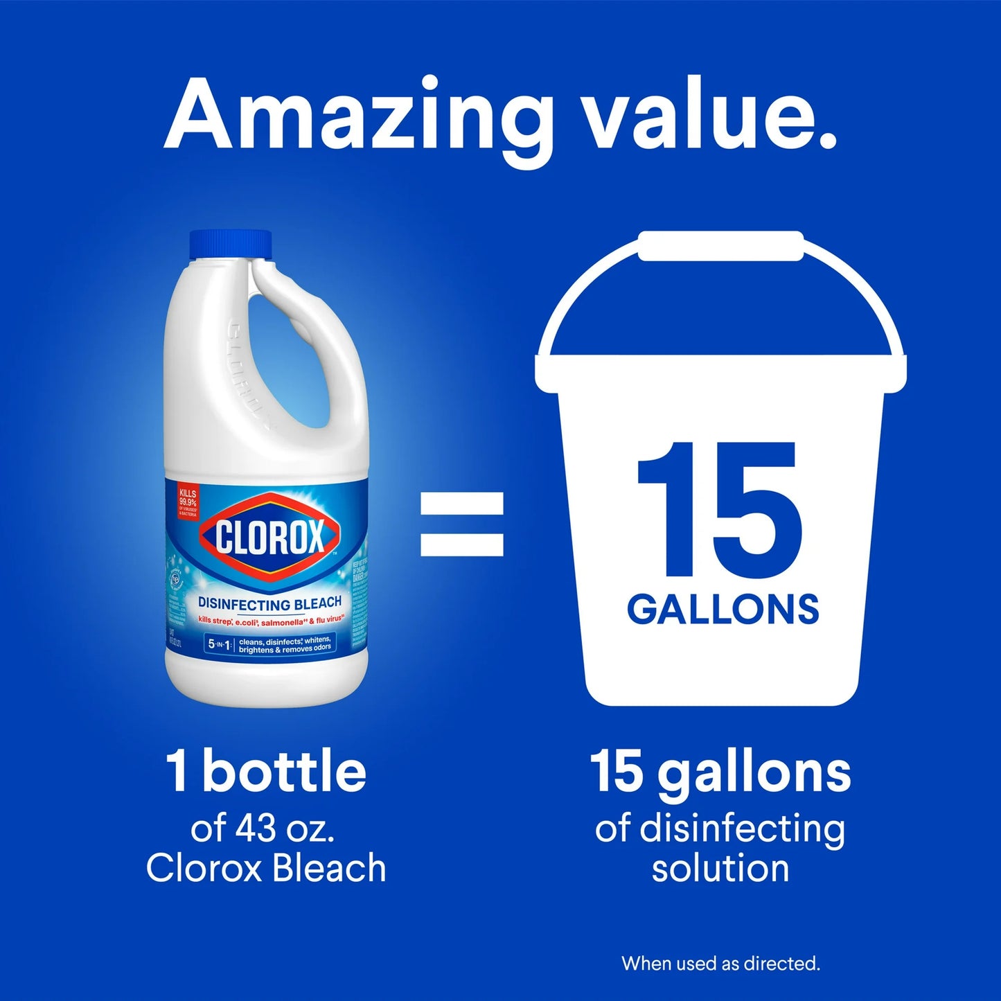Clorox Disinfecting Liquid Bleach Cleaner, Regular Scent, 43 fl oz