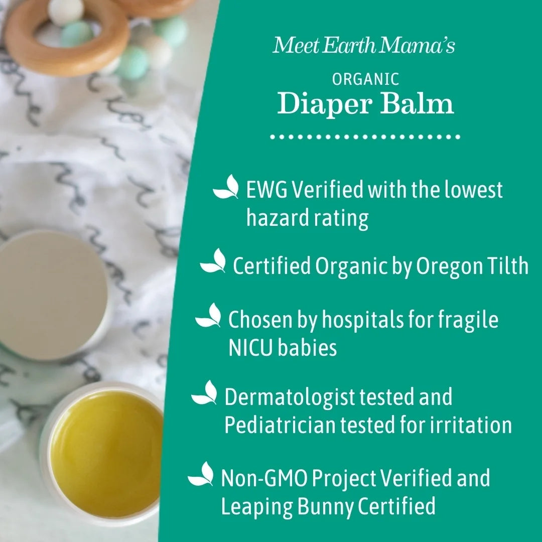 Earth Mama Baby Organic Non-GMO Diaper Balm for Tender Behinds, Zinc-Free, 2 fl oz