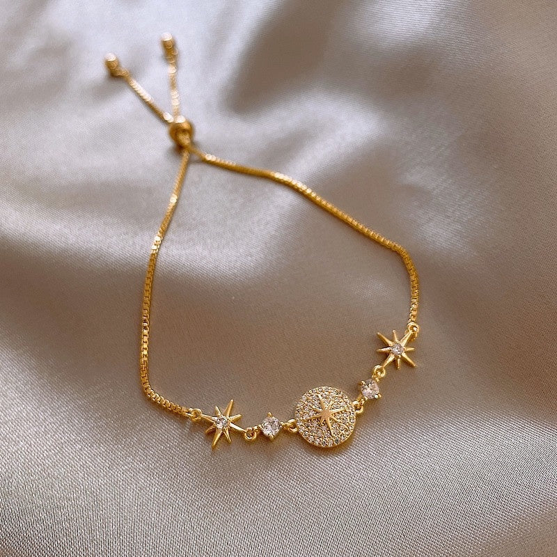 Gold Zircon Flower Geometric Bracelet – Simple Titanium Steel Hand Jewelry