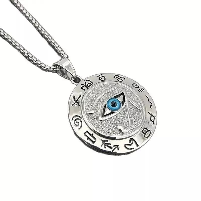 Silver Eye of Horus Necklace – 24" Stainless Steel Chain with Round Egyptian Protection Pendant