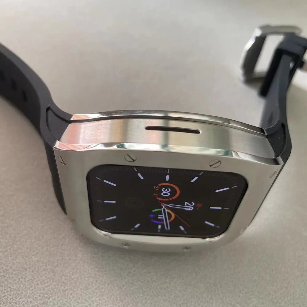 🖤 Black 45mm Luxury Silicone Strap & Case for Apple Watch Series 7/8