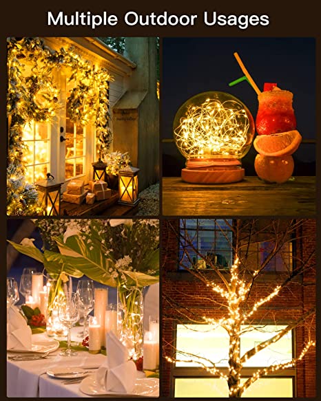 Solar String Lights 2 Pack 66Feet 200 Led Solar Powered Fairy Lights with 8 Modes Waterproof Decoration for Patio Yard Trees